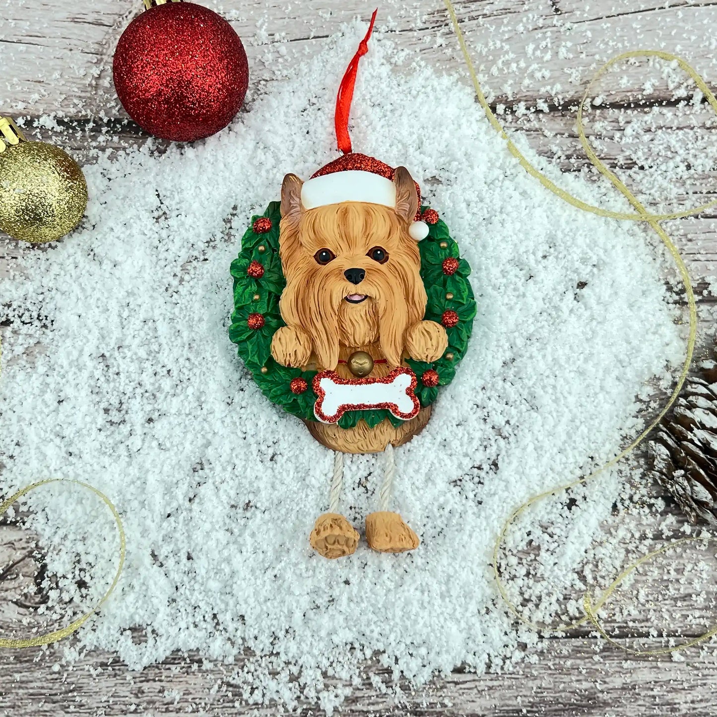 Yorkie Wreath Christmas Ornament