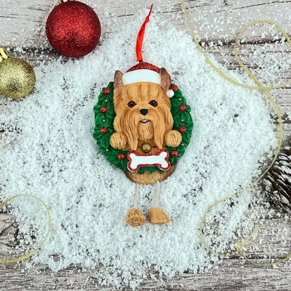 Yorkie Wreath Christmas Ornament