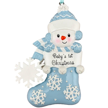 Snowman Baby 1st Christmas Personalized Ornament - Boy