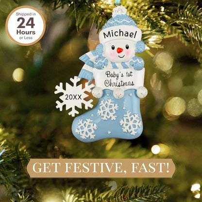 Snowman Baby 1st Christmas Personalized Ornament - Boy
