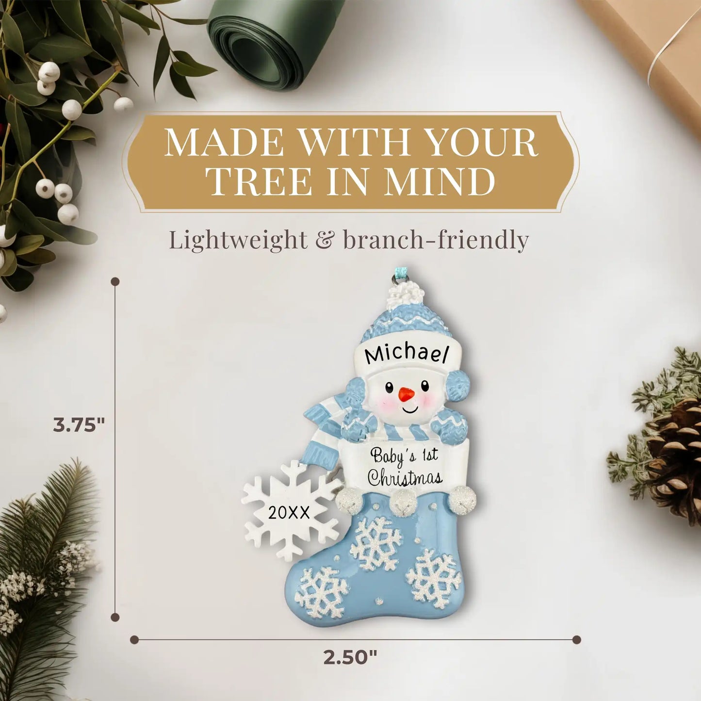 Snowman Baby 1st Christmas Personalized Ornament - Boy