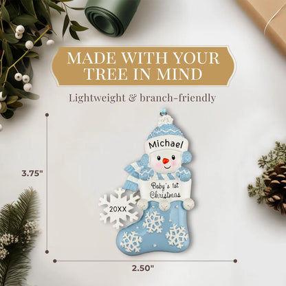 Snowman Baby 1st Christmas Personalized Ornament - Boy