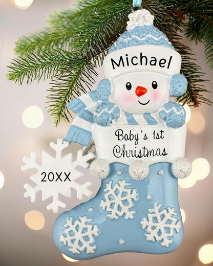 Snowman Baby 1st Christmas Personalized Ornament - Boy