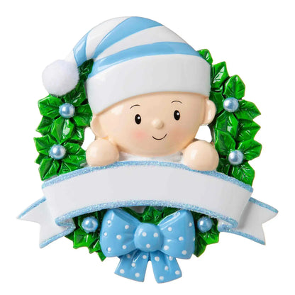 Blue Baby Boy Wreath Christmas Ornament