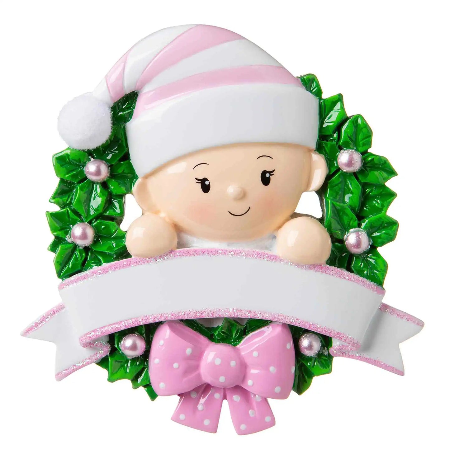 Pink Baby Girl Wreath Christmas Ornament