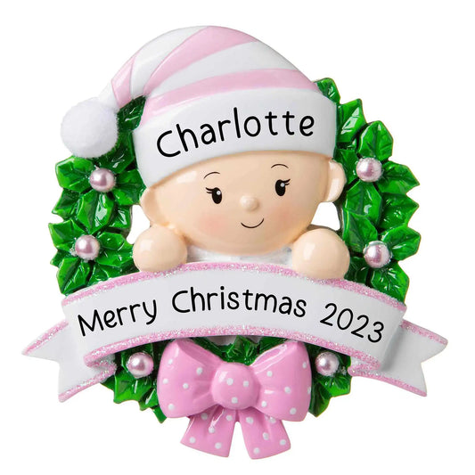 Pink Baby Girl Wreath Christmas Ornament