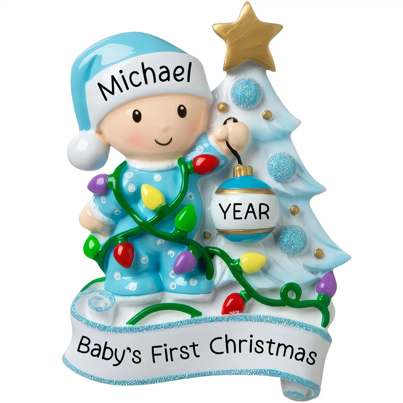 Custom family keepsake ornament personalized with a family name and year to mark a meaningful moment.