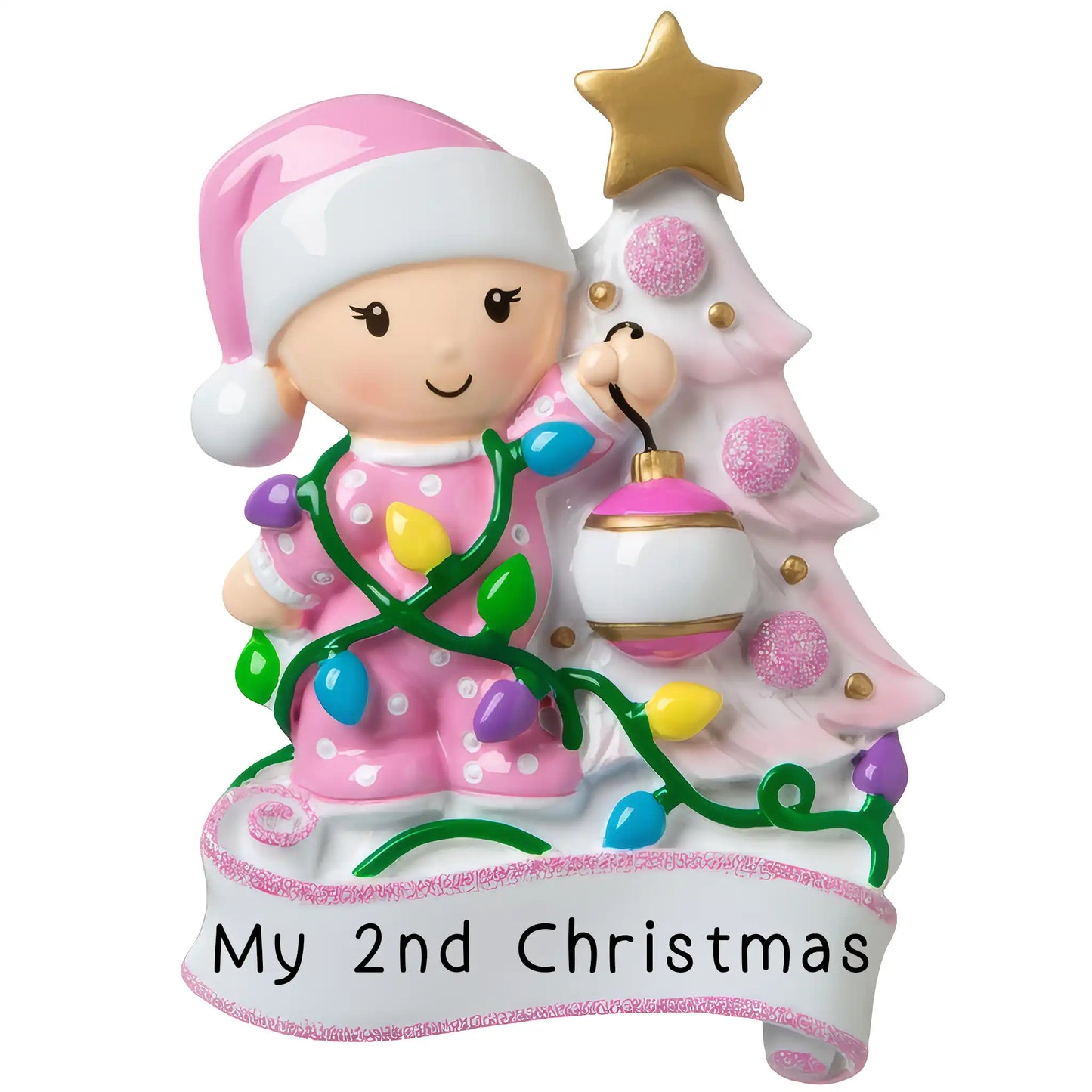 Baby's 2nd Christmas Tree Ornament - Pink Girl