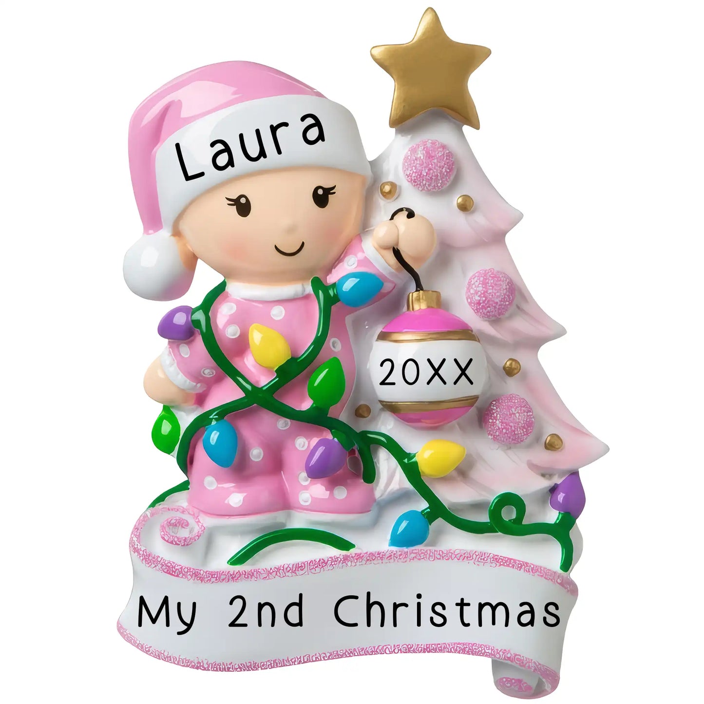 Baby's 2nd Christmas Tree Ornament - Pink Girl