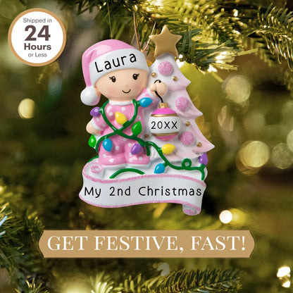 Baby's 2nd Christmas Tree Ornament - Pink Girl