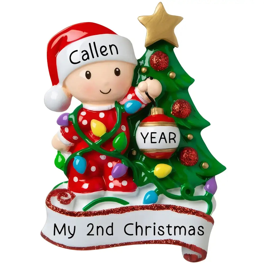 Baby's 2nd Christmas Tree Personalized Ornament - Red