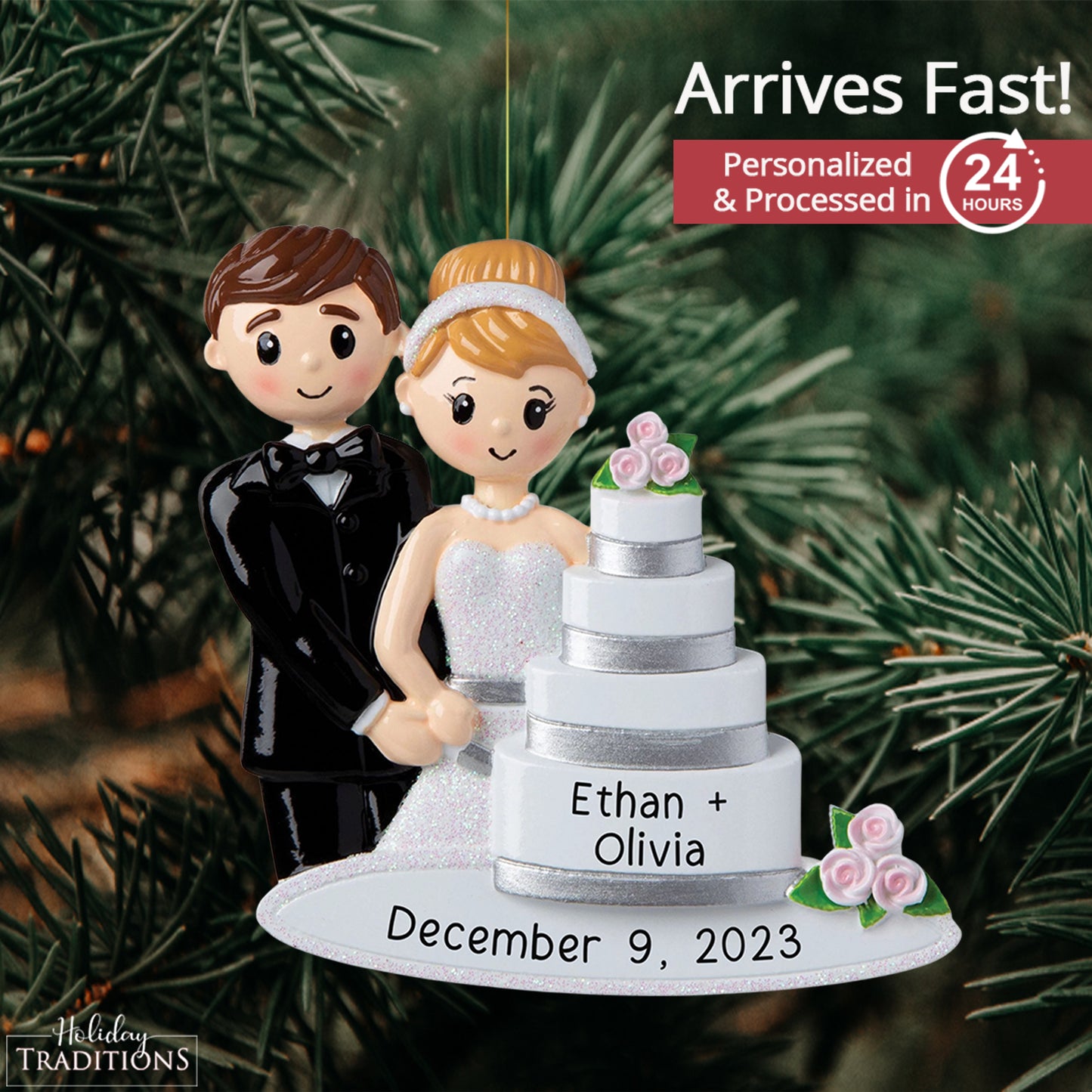 Wedding Couple With Cake Christmas Ornament