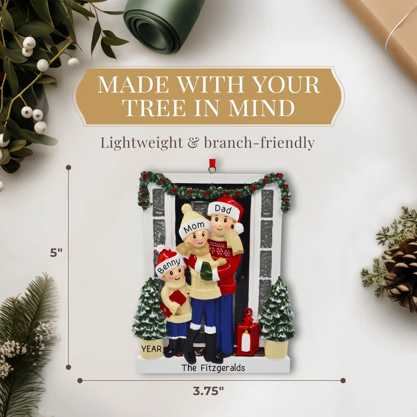 Holiday Door Family of 3 Christmas Ornament