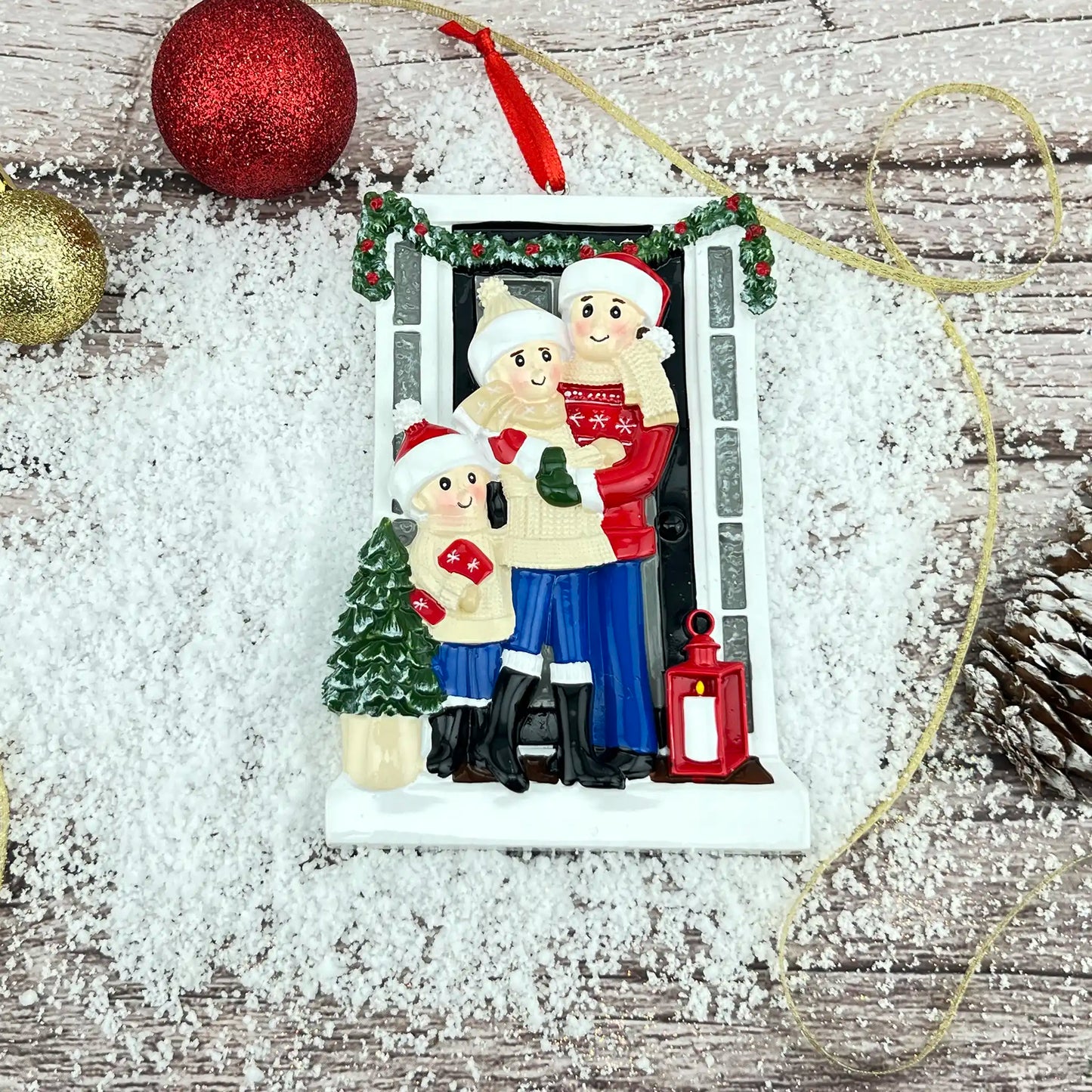 Holiday Door Family of 3 Christmas Ornament