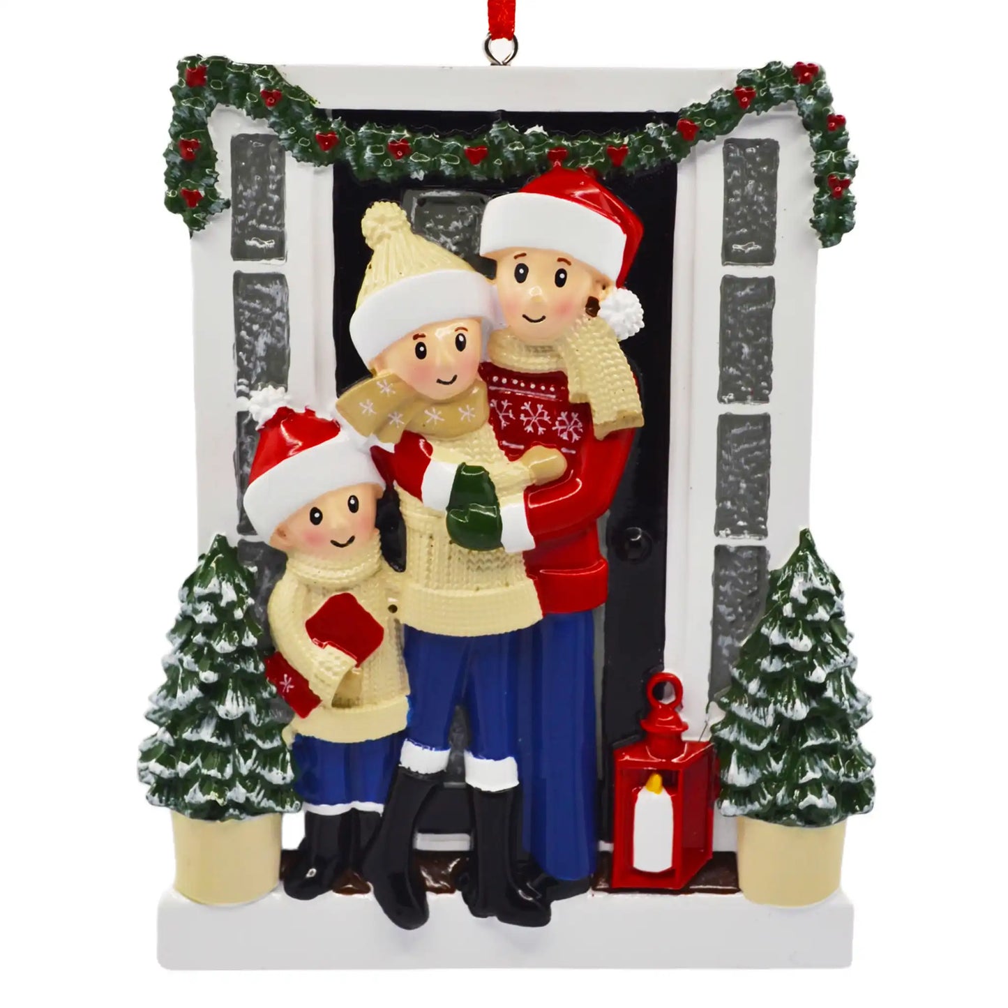 Holiday Door Family of 3 Christmas Ornament