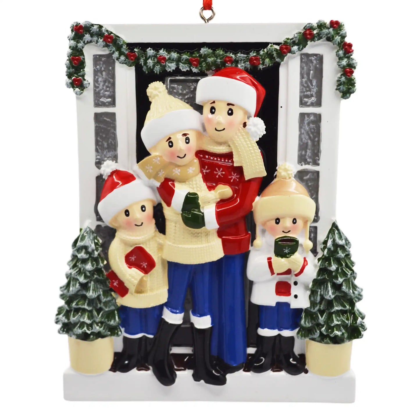 Holiday Door Family of 4 Christmas Ornament