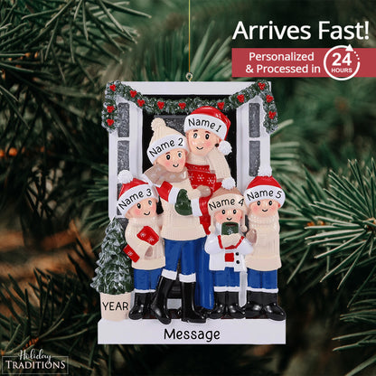 Holiday Door Family of 5 Christmas Ornament