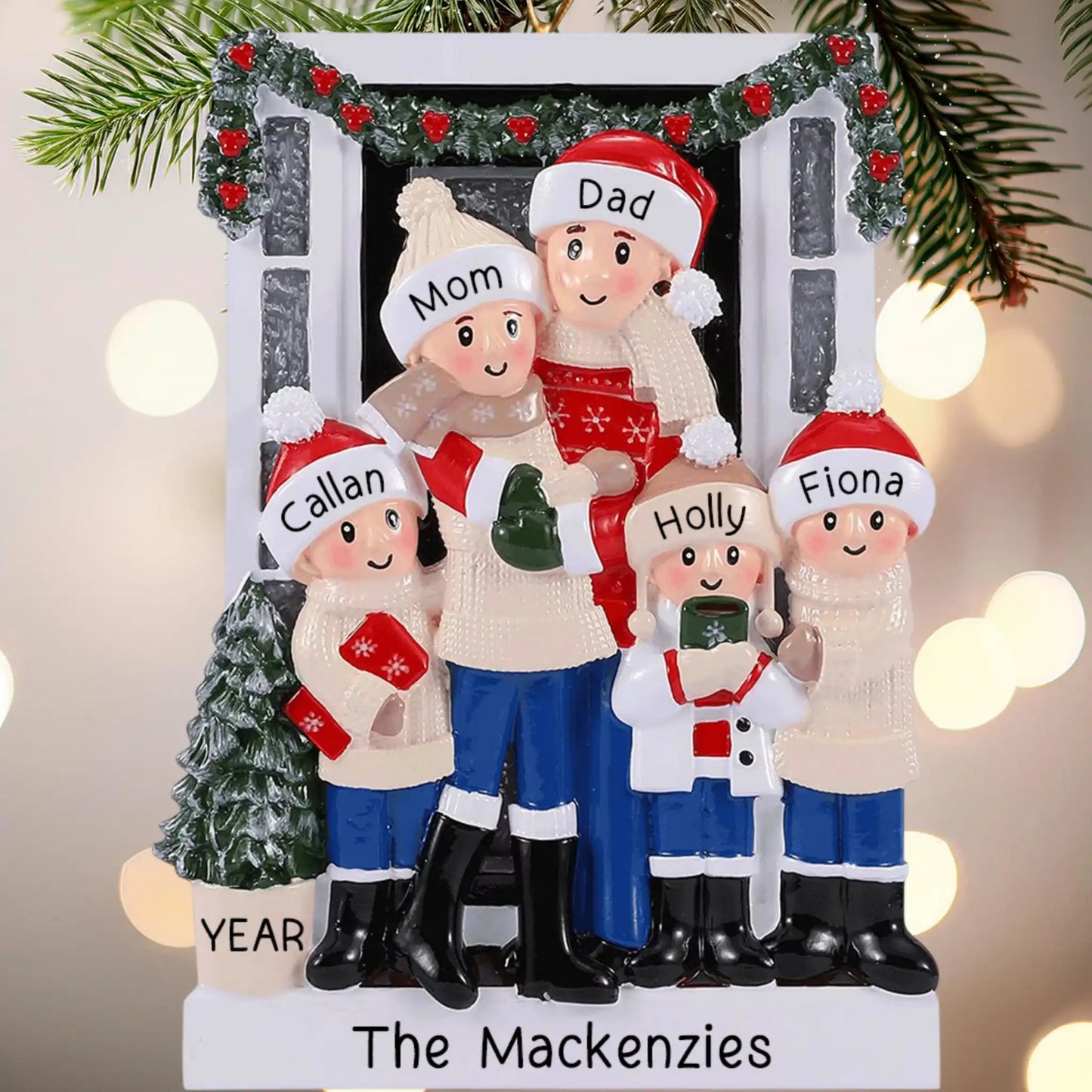 Holiday Door Family of 5 Christmas Ornament