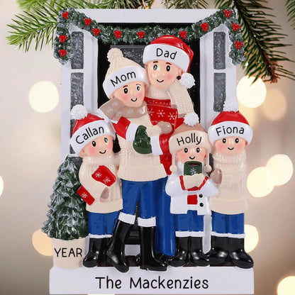 Holiday Door Family of 5 Christmas Ornament