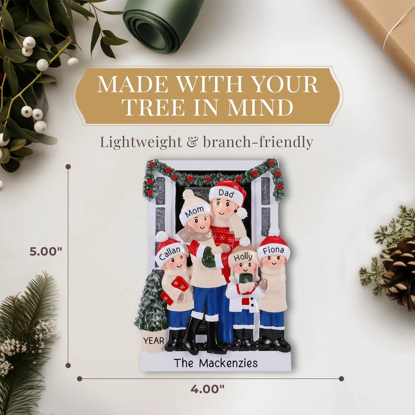 Holiday Door Family of 5 Christmas Ornament