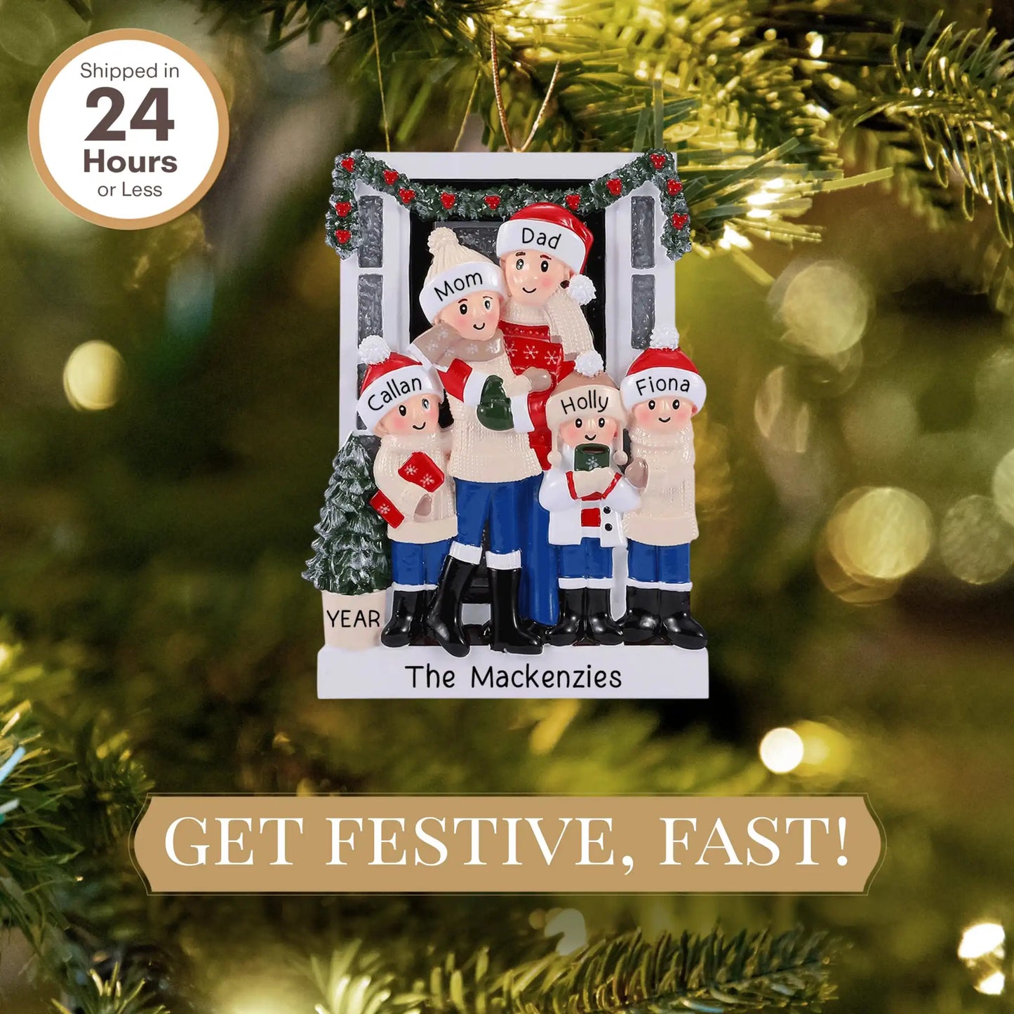 Holiday Door Family of 5 Christmas Ornament