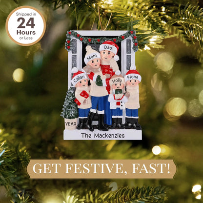 Holiday Door Family of 5 Christmas Ornament