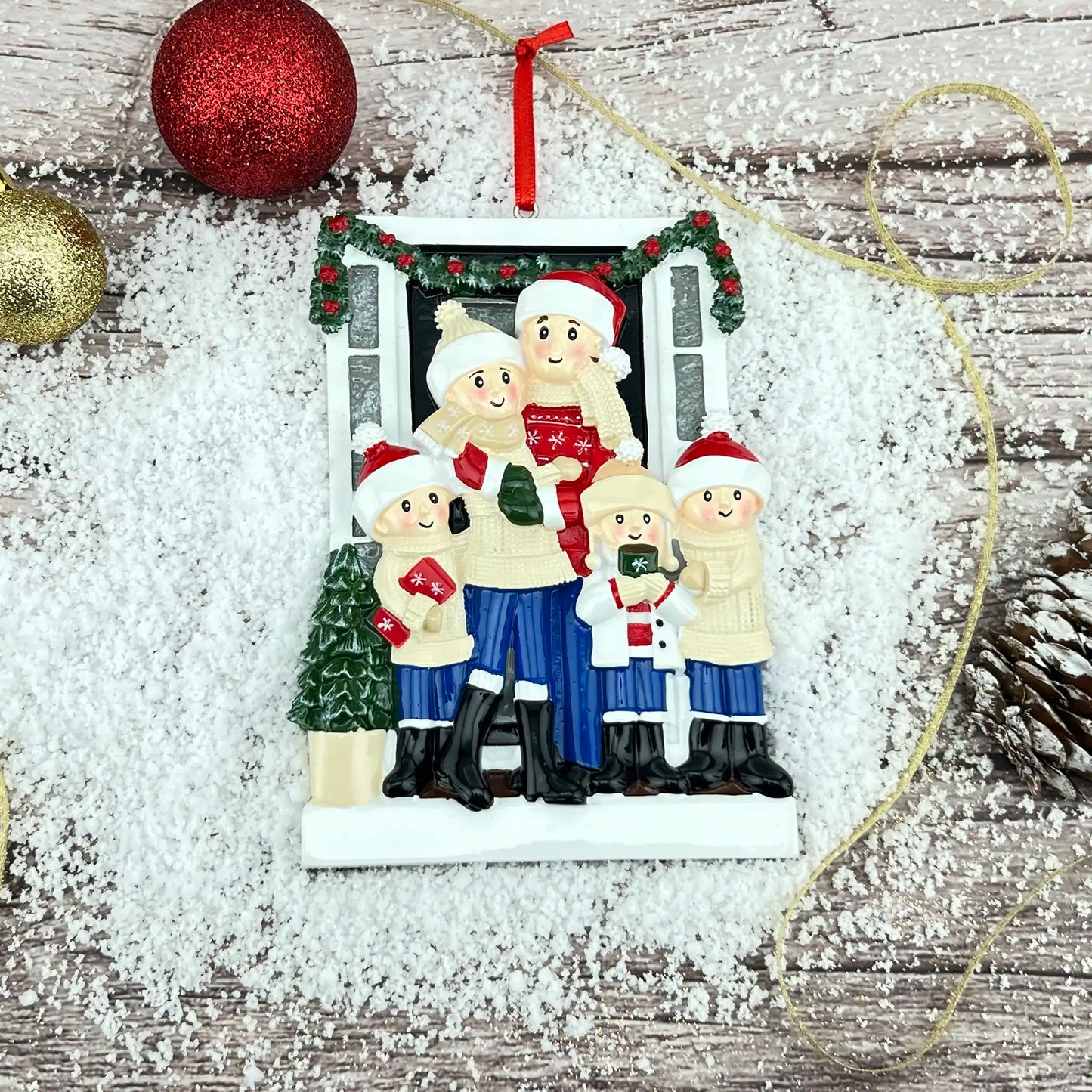 Holiday Door Family of 5 Christmas Ornament