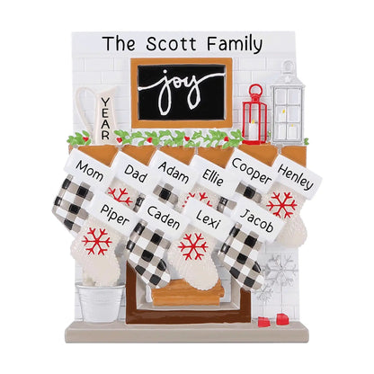 Fireplace Joy Family of 10 Christmas Ornament