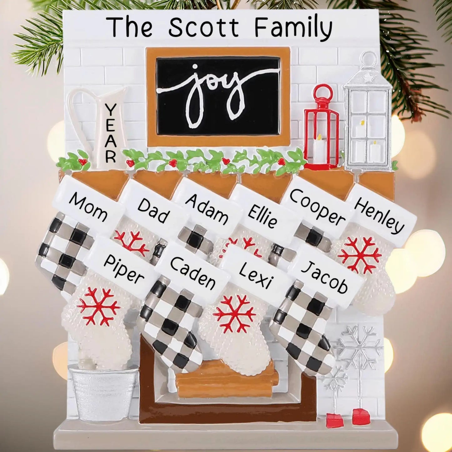 Adorno navideño familiar de 10 personas con chimenea Joy 