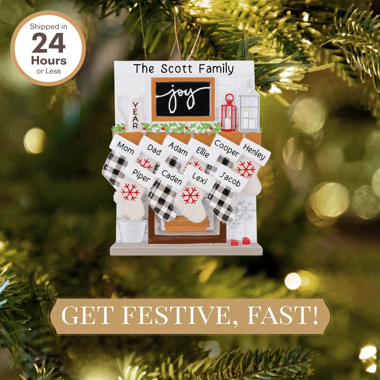 Adorno navideño familiar de 10 personas con chimenea Joy 
