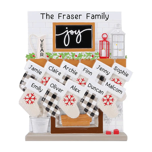 Fireplace Joy Family of 11 Christmas Ornament