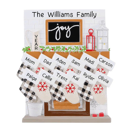 Fireplace Joy Family of 12 Christmas Ornament