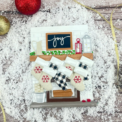 Fireplace Family of 7 Stockings Personalized Ornament
