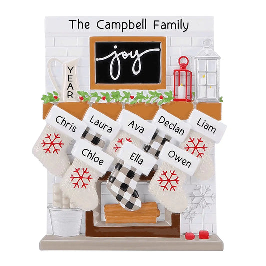 Fireplace Joy Family of 8 Christmas Ornament