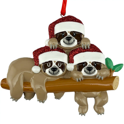 Sloth Family of 3 Personalized Ornament