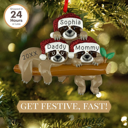 Sloth Family of 3 Personalized Ornament