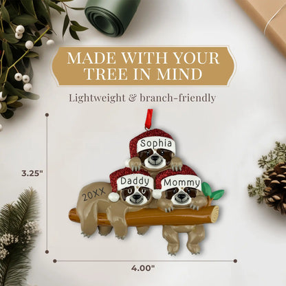 Sloth Family of 3 Personalized Ornament