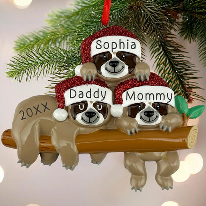 Sloth Family of 3 Personalized Ornament