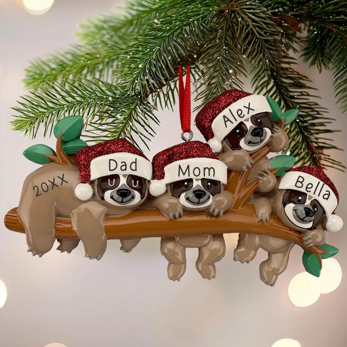 Sloth Family of 4 Personalized Ornament