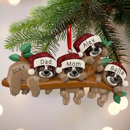 Sloth Family of 4 Personalized Ornament