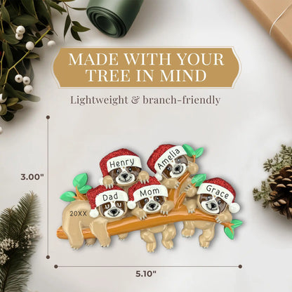 Sloth Family of 5 Personalized Ornament