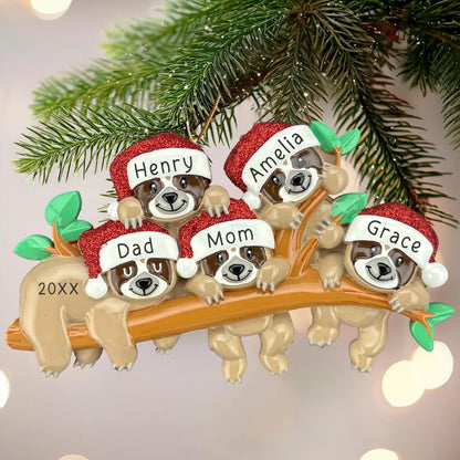 Sloth Family of 5 Personalized Ornament