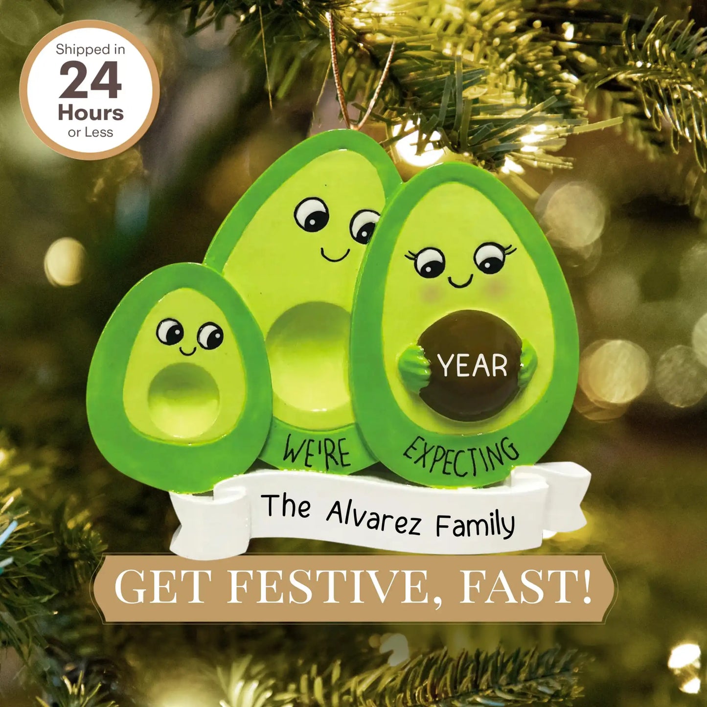 Adorno personalizado de aguacate para familia de 3