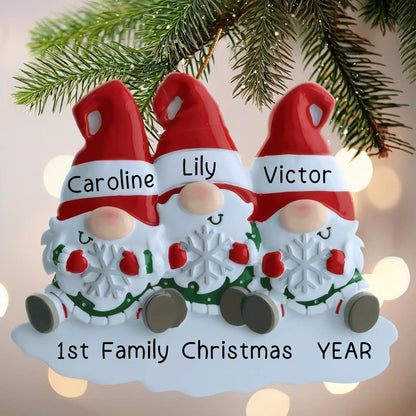 Adorno navideño de familia de 3 gnomos - Copo de nieve 