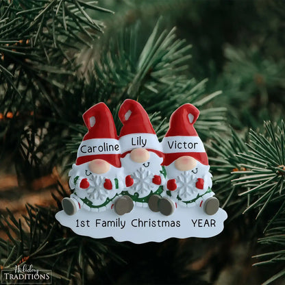 Adorno navideño de familia de 3 gnomos - Copo de nieve 