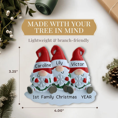 Adorno navideño de familia de 3 gnomos - Copo de nieve 