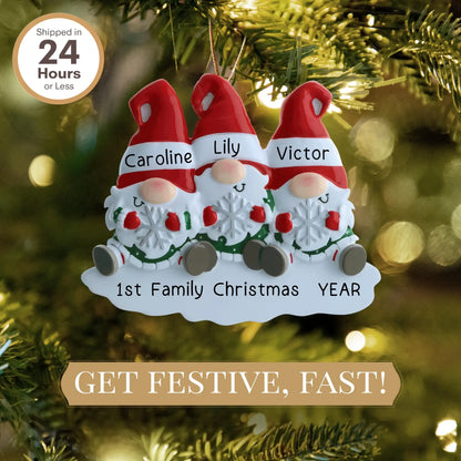 Adorno navideño de familia de 3 gnomos - Copo de nieve 