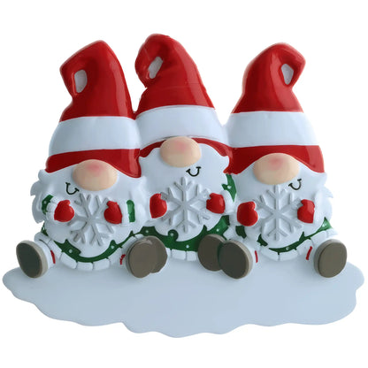 Gnome Family of 3 Christmas Ornament - Snowflake