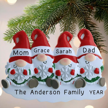 Gnome Family of 4 Christmas Ornament - Snowflake