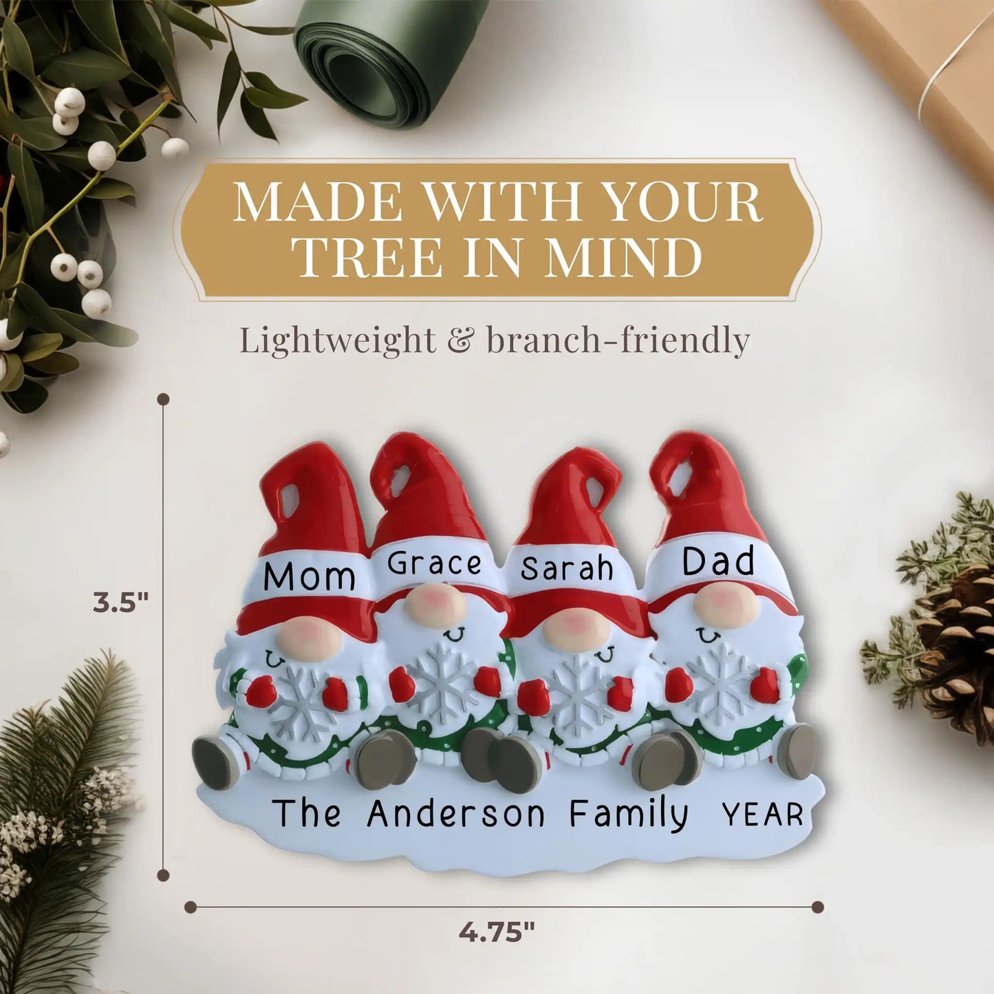 Gnome Family of 4 Christmas Ornament - Snowflake